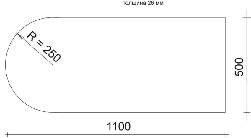 Схема столешницы стандартной барной стойки на ножке