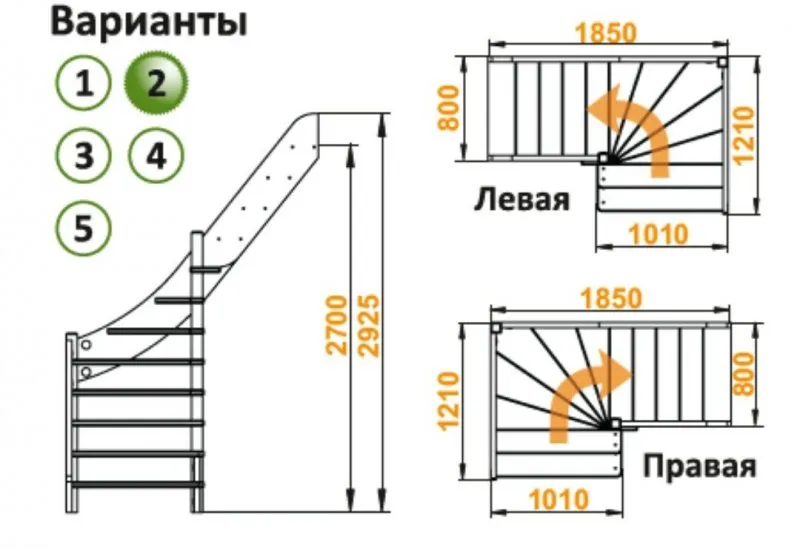 Модульная лестница комфорт (с поворотом на 180 градусов и площадками)