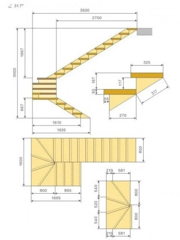 Конструктив лестницы на косоурах
