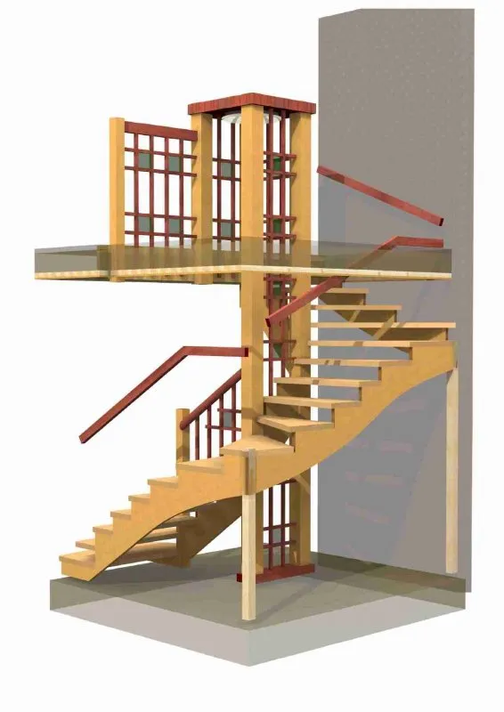 Лестница с забежными ступенями с поворотом на 90 чертеж