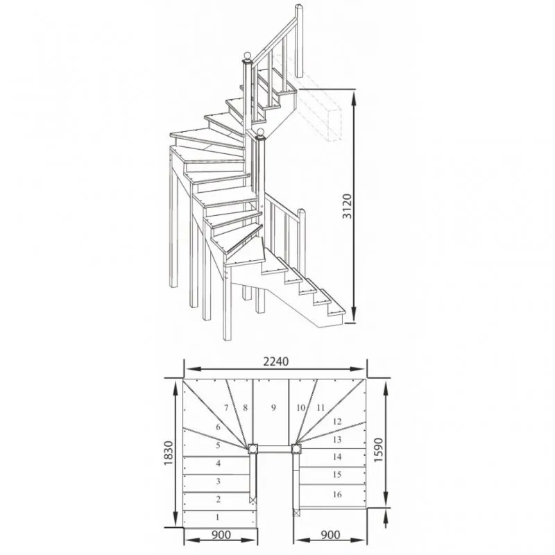 Лестница трехмаршевая п образная чертеж