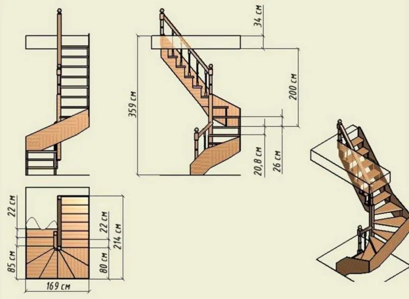 Полувинтовая лестница чертежи