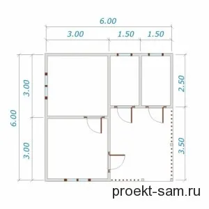 план одноэтажного дома из бруса 6x6