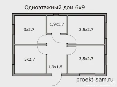 план одноэтажного дома 6x9