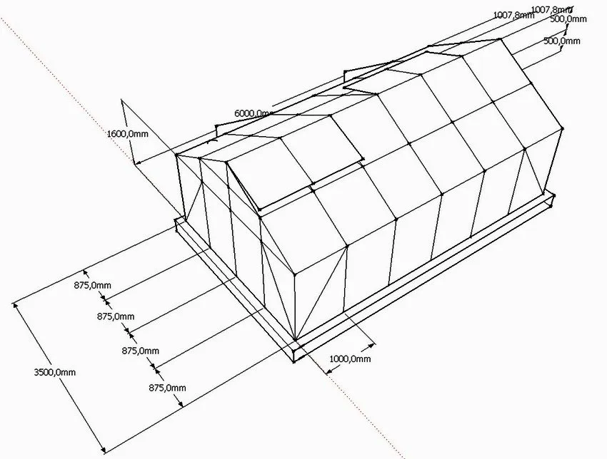 Пример чертежа теплицы с двускатной крышей