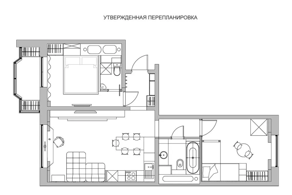 Перепланировка двухкомнатной квартиры 70 кв.м