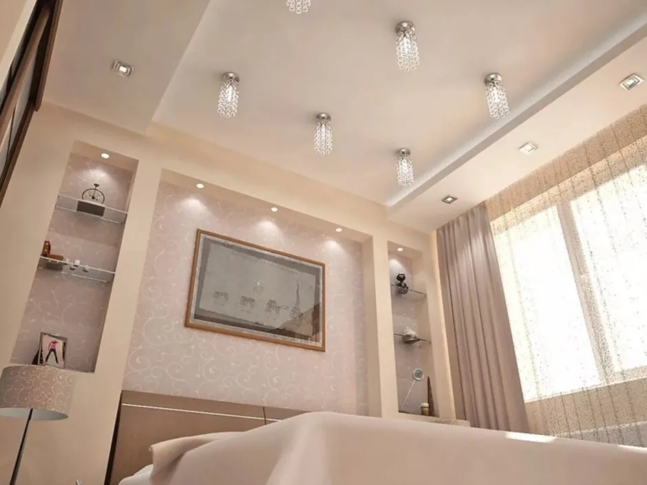 Подвесные потолки из гипсокартона в спальне