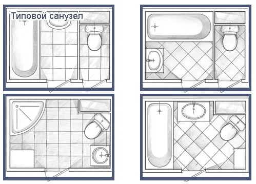 Варианты обустройства типового санузла.