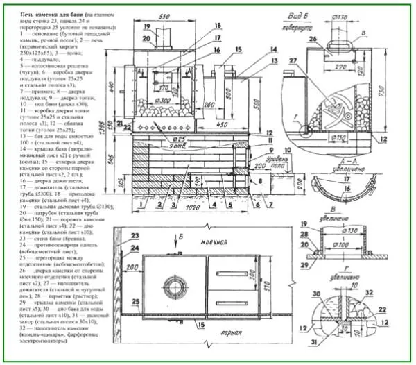 Чертеж печи для бани