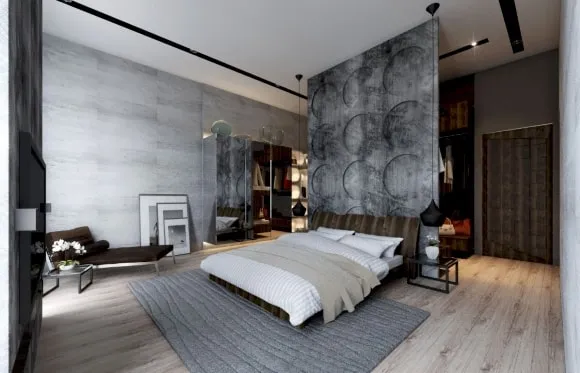 Лофтовая спальня серого цвета
