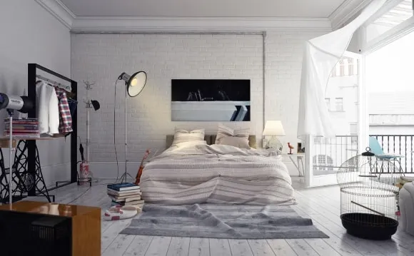 Спальня в стиле лофт белого цвета