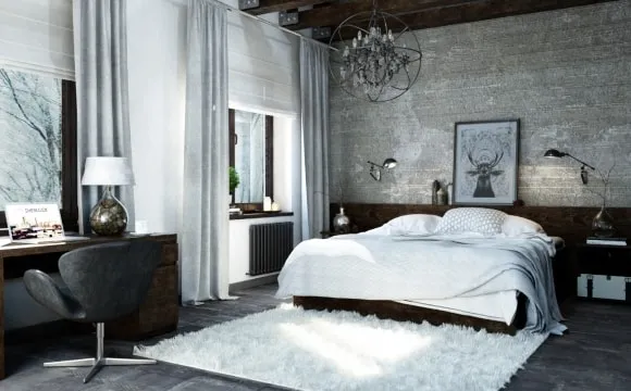 Спальня в стиле лофт серого цвета