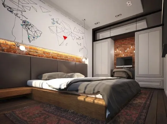 Лофт-спальня с красивым шкафом
