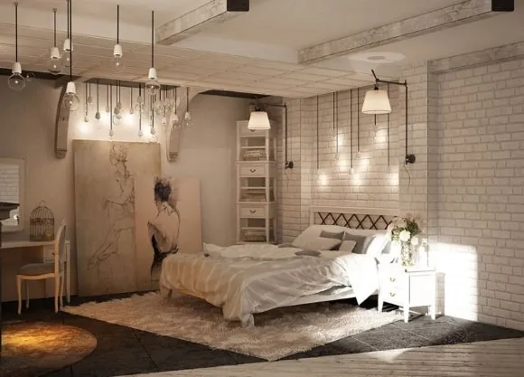 Спальня в стиле лофт с классикой