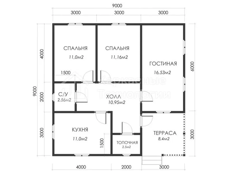 Дом из бруса 9 на 9 одноэтажный