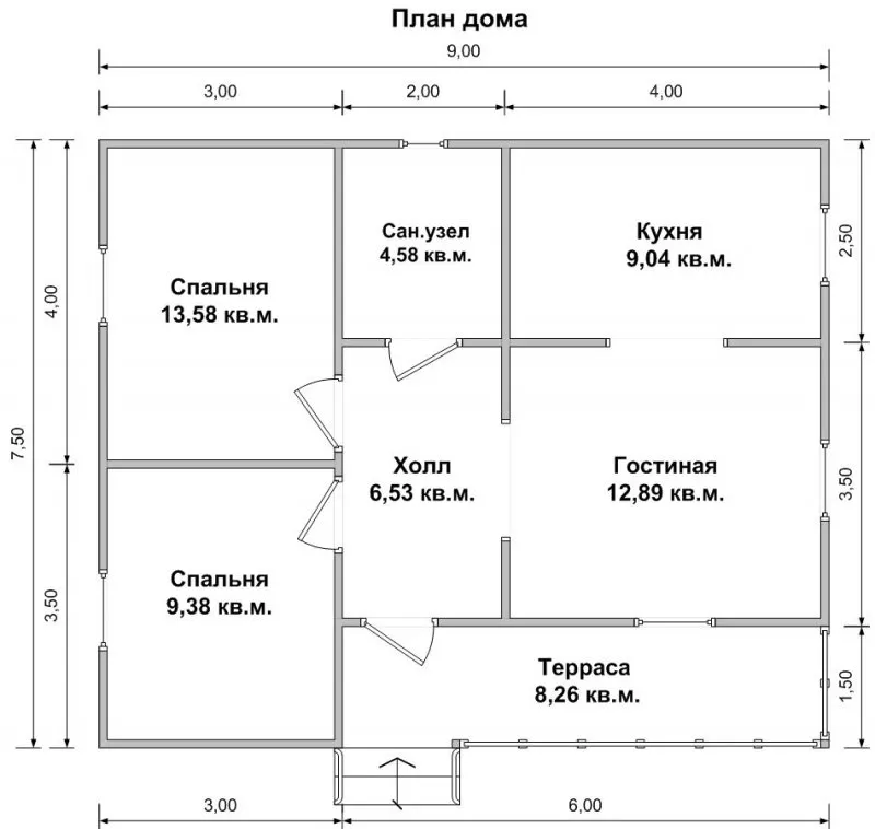 Дом из бруса 7 на 9 одноэтажный проект