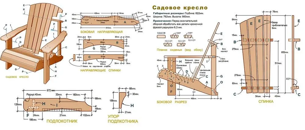 Чертеж садовой мебели из дерева своими руками