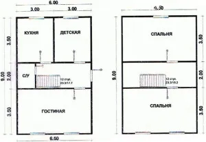 планировка 2 этажного дома с делением на зоны