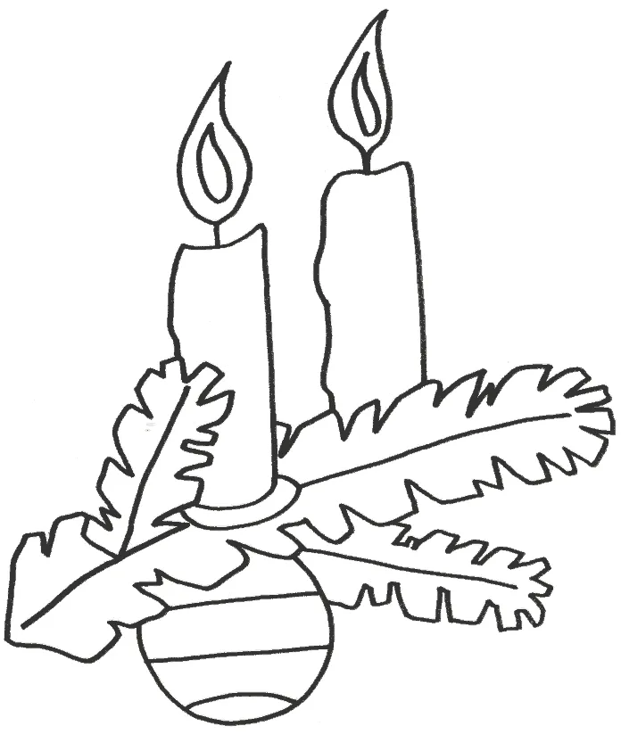 Шаблон елочной ветки со свечами для украшения окна на новый год