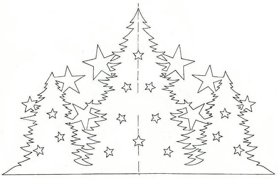 Трафареты для вырезания гирлянд из новогодних елок, пример 4