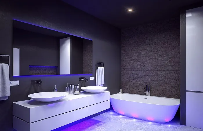 Дизайн ванной комнаты в частном доме_хай-тек