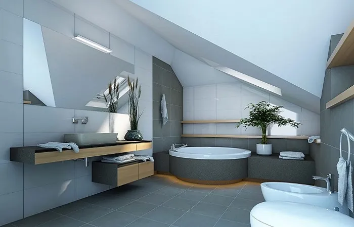 Дизайн ванной комнаты в частном доме_хай-тек
