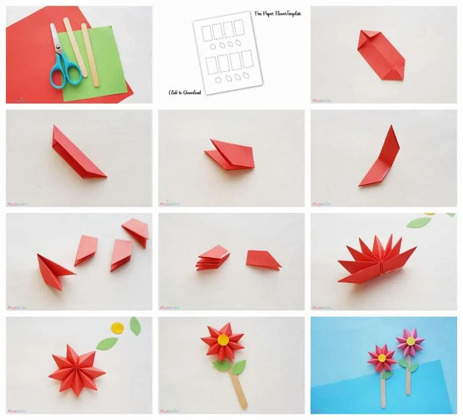 легкий цветок оригами из бумаги для детей