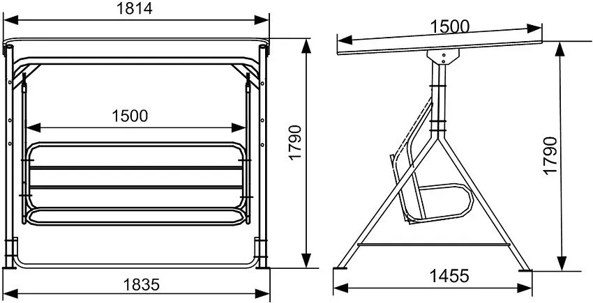Монтажные размеры каркаса садовых качелей из профильных труб