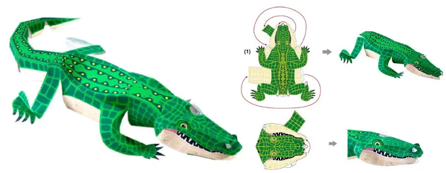 Паперкрафт схемы для начинающих: крокодил