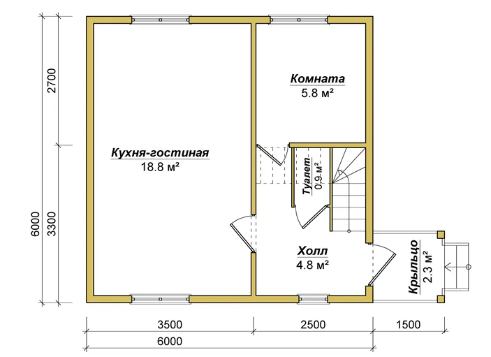 План двухэтажной дачи - первый этаж