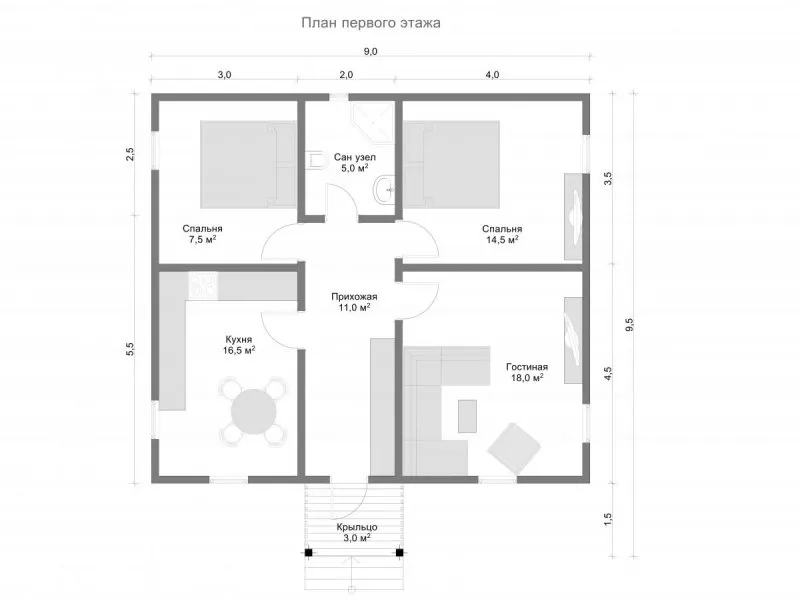 План дома 9 на 9 одноэтажный