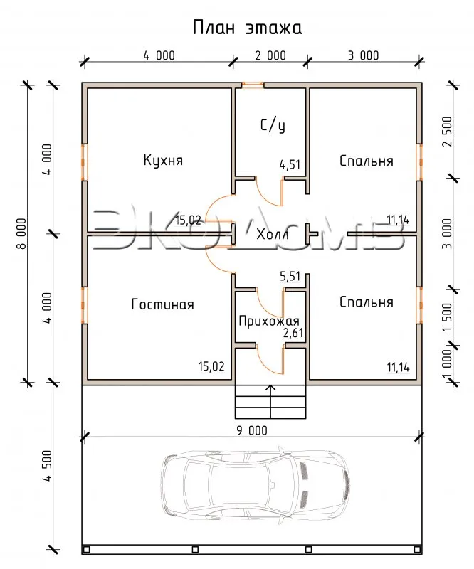 Планировка сруба 6х9 одноэтажный