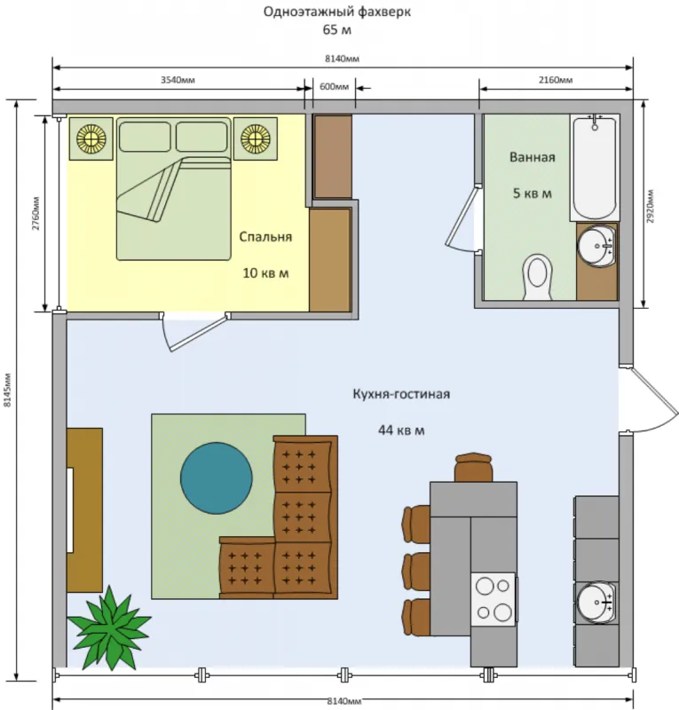 Планировка одноэтажного дома с 3 спальнями