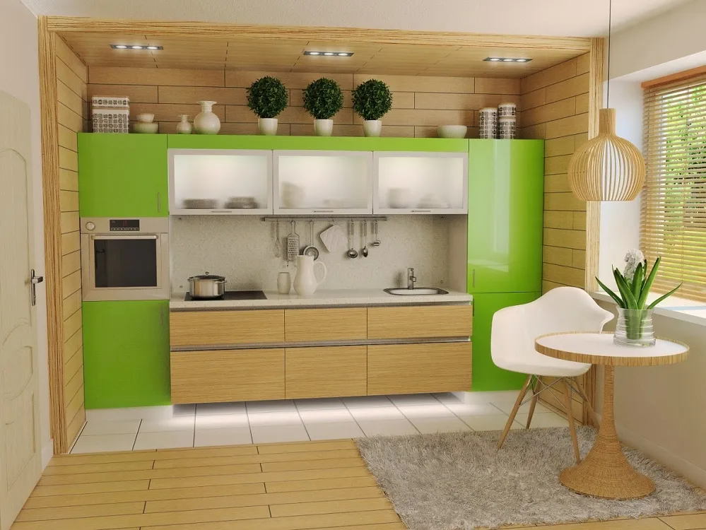 Зелено-бежевая кухня