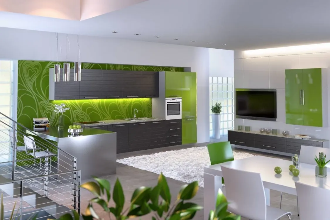 Зеленая кухня в стиле модерн