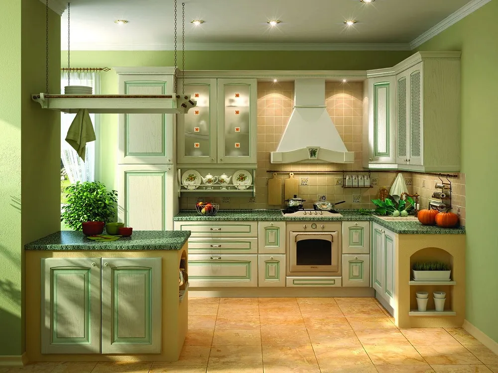 Зеленая кухня в классическом стиле