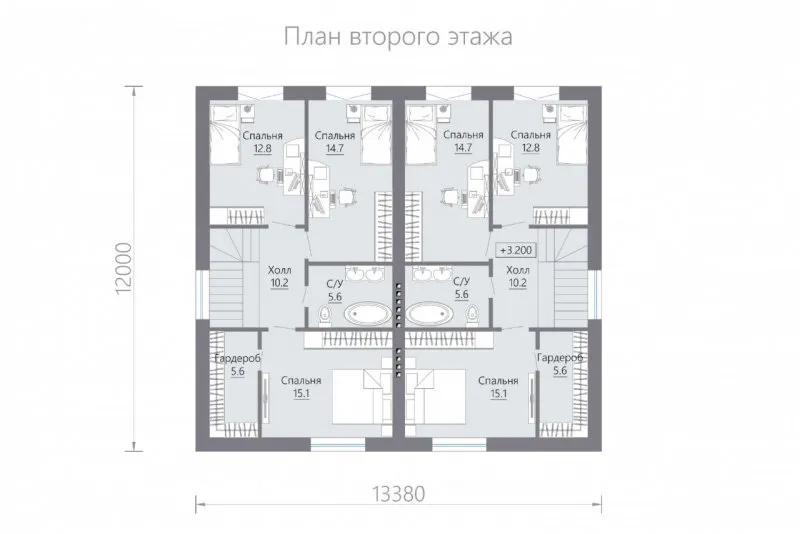 Планировка дуплекса 200 м2 2х этажного