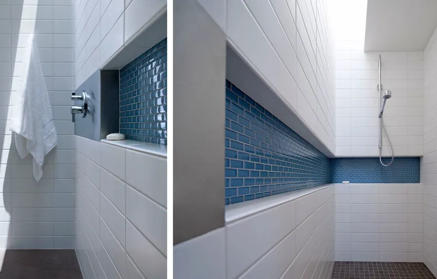 Полки из плитки - самый практичный вариант для ванной комнаты