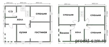 план двухэтажного дома 8x10 из бруса