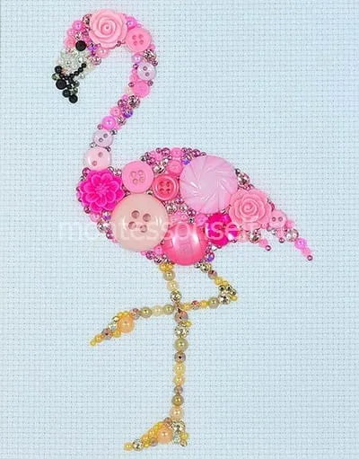 Картина из пуговиц "Фламинго" 