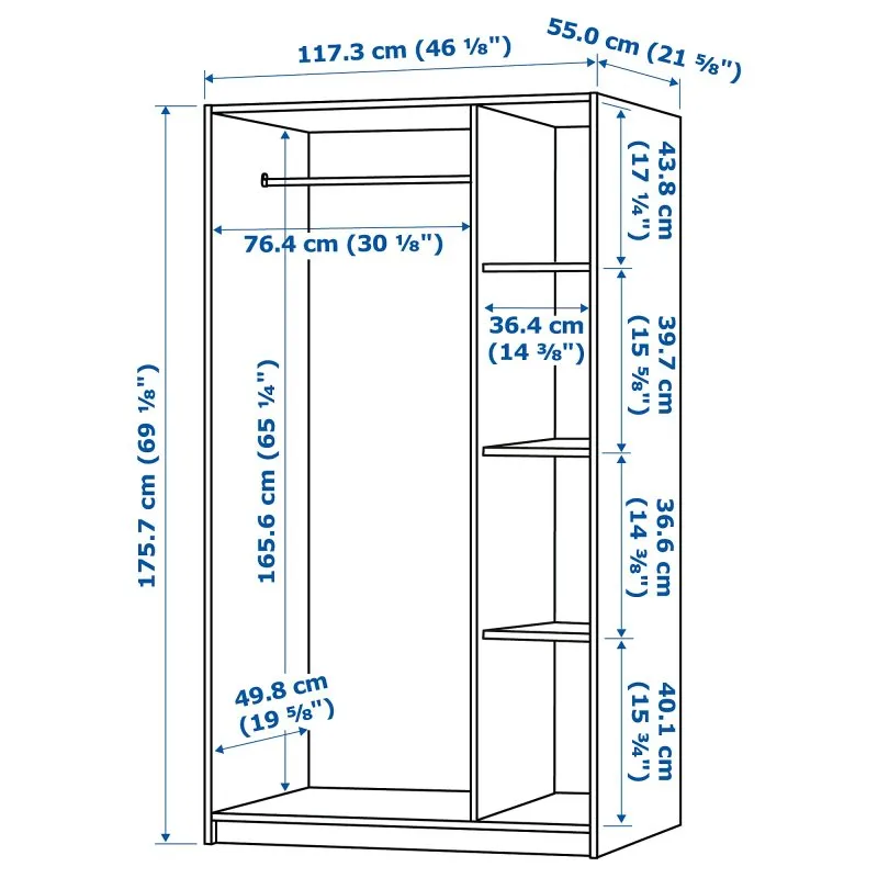 Клеппстад гардероб 3-дверный белый 117x176
