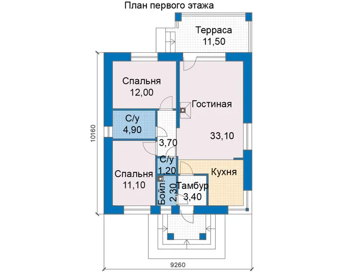 Планировка первого этажа :: Проект дома из газобетона 69-78