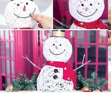 снеговик декор из ниток шаров