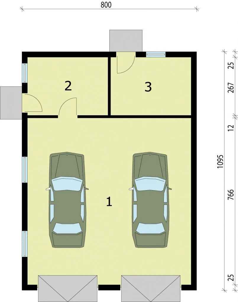 план гаража на 1 машину с хозблоком