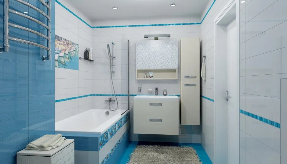 Евроремонт ванны в синем стиле