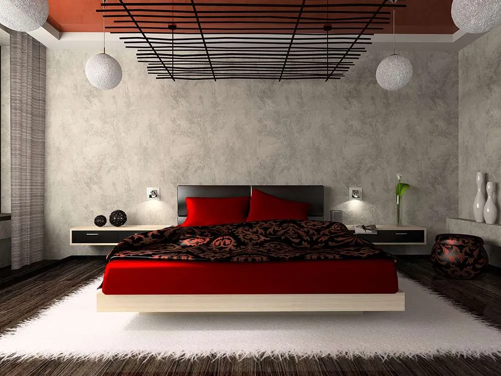 Красный - идеальный цвет для интерьера спальни в восточном стиле 